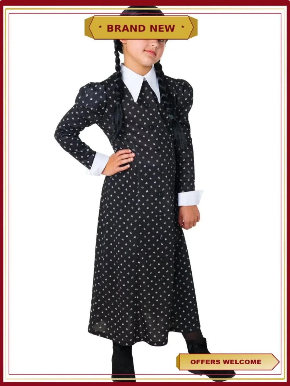 Wednesday Addams Costume Dress Girls L 10/12 Halloween Cosplay Dress Up